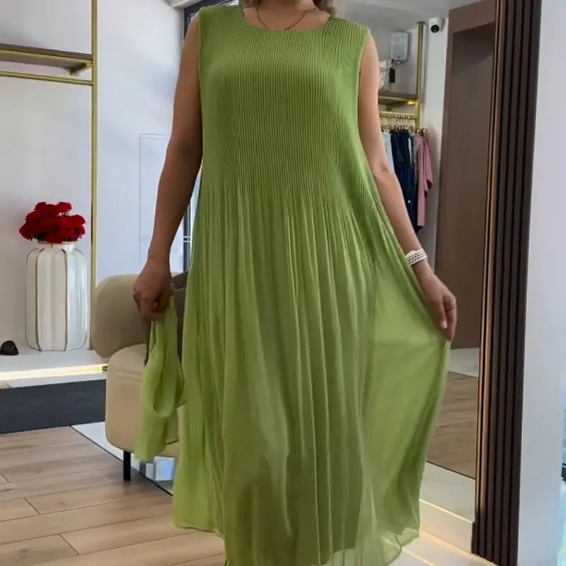 ⏳ LETZTER TAG IM ANGEBOT: 50% Rabatt auf das zweite Produkt💃🏻Ärmelloses Plisseekleid aus Chiffon – Elegant, atmungsaktiv & perfekt für jeden Anlass! 🌿
