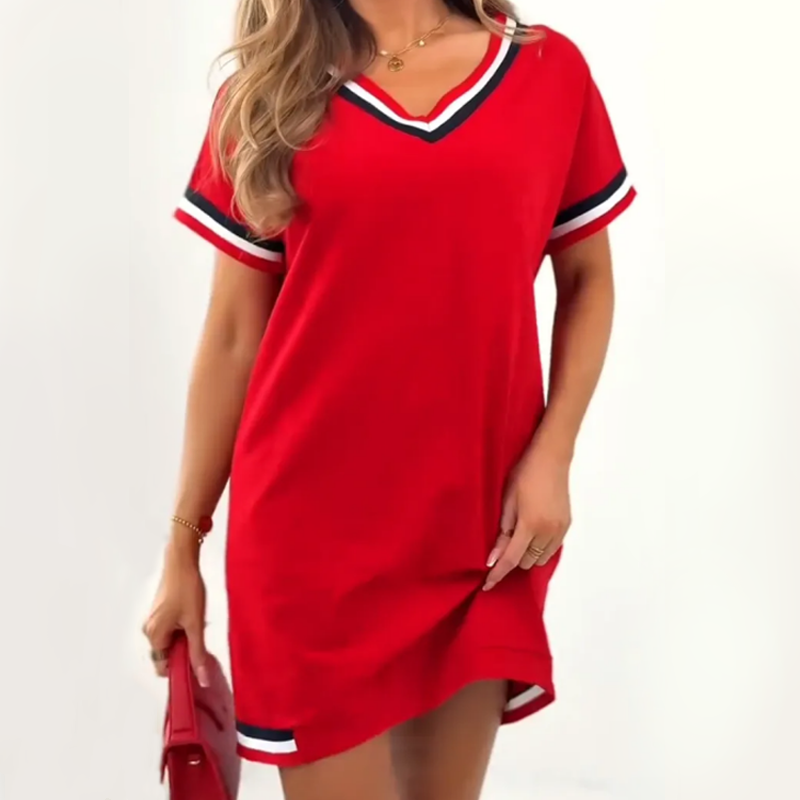 🔥👗2025 Neuer Produktrabatt💃Midikleid mit V-Ausschnitt und Farbblock-Design🌟