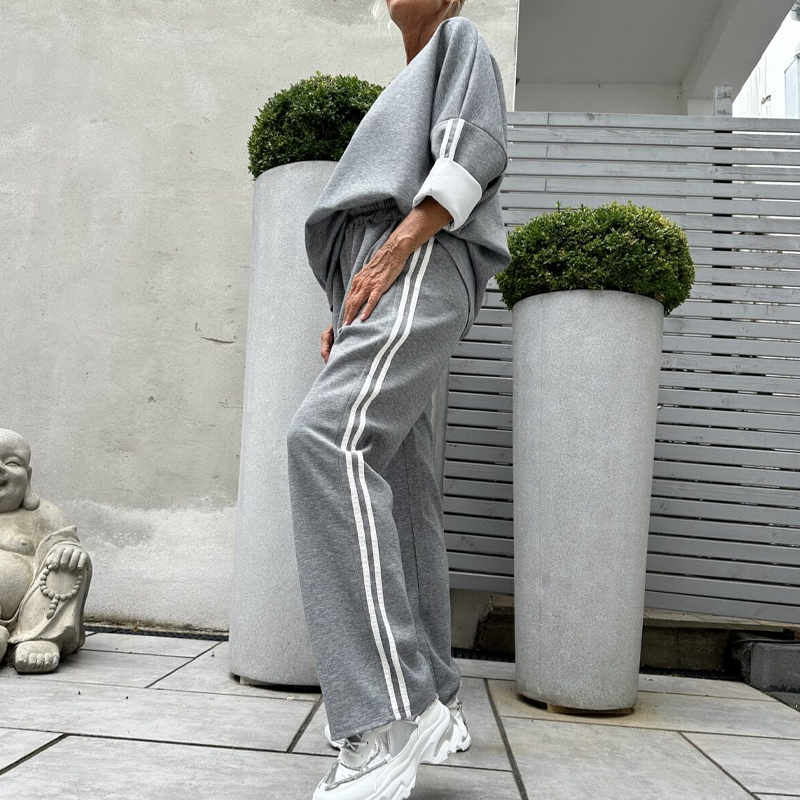 🌸Neu eingetroffen 49% RABATT💖 Lässiges Damen-Set aus gestreiften Oberteilen und weiten Hosen, 2-teilig