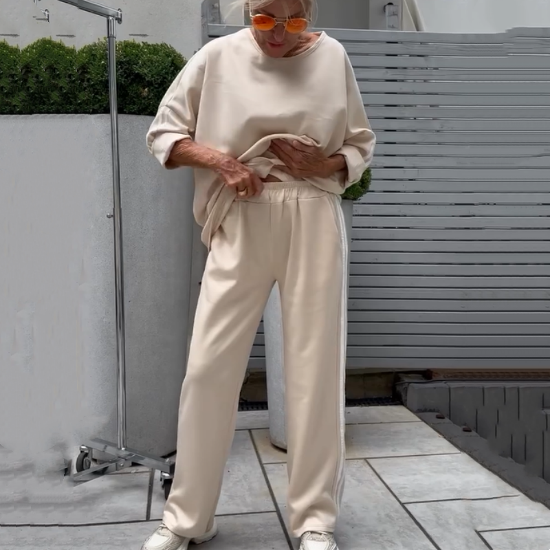 🌸Neu eingetroffen 49% RABATT💖 Lässiges Damen-Set aus gestreiften Oberteilen und weiten Hosen, 2-teilig