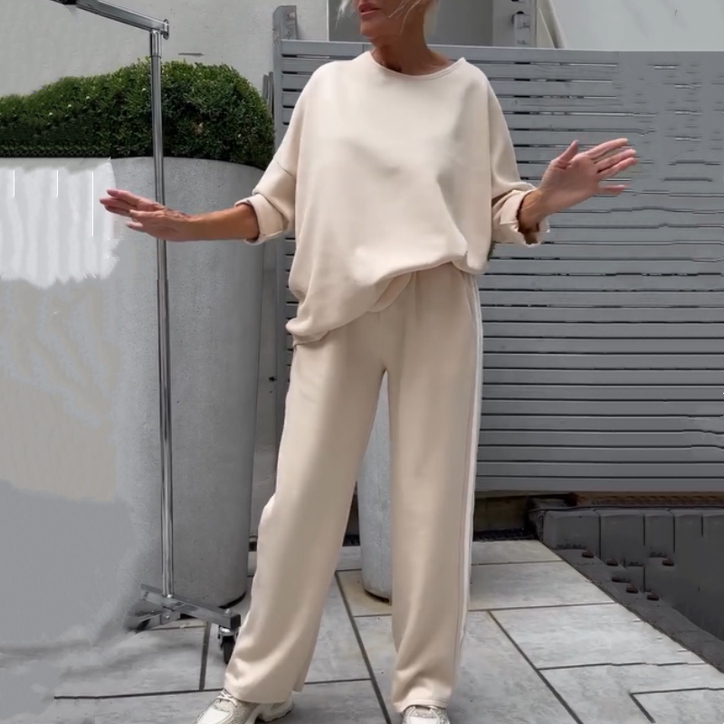 🌸Neu eingetroffen 49% RABATT💖 Lässiges Damen-Set aus gestreiften Oberteilen und weiten Hosen, 2-teilig