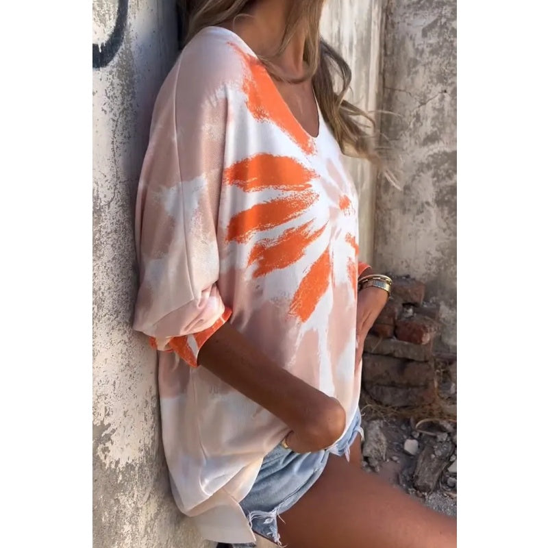 Damen Oversized T-Shirt mit Batikmuster