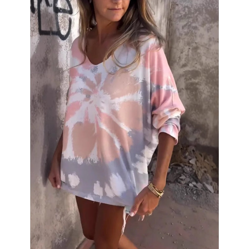 Damen Oversized T-Shirt mit Batikmuster