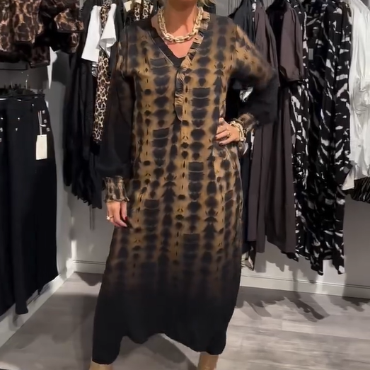 ✨Lockeres, langes Kleid mit V-Ausschnitt und Leopardenmuster für Damen