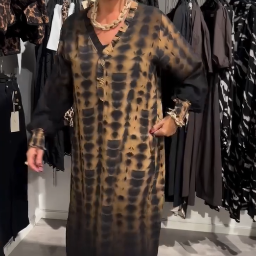 ✨Lockeres, langes Kleid mit V-Ausschnitt und Leopardenmuster für Damen