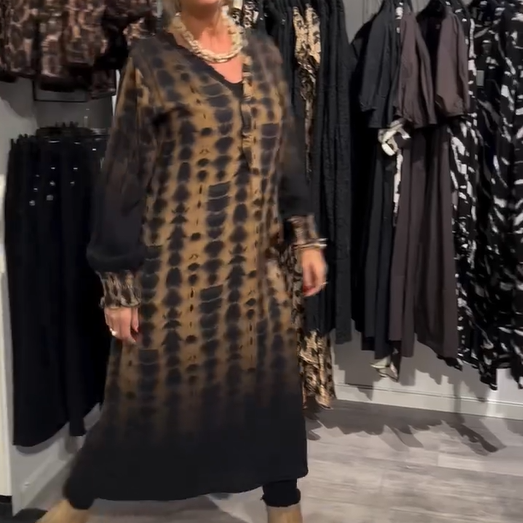 ✨Lockeres, langes Kleid mit V-Ausschnitt und Leopardenmuster für Damen