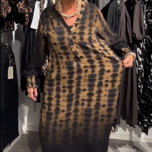 ✨Lockeres, langes Kleid mit V-Ausschnitt und Leopardenmuster für Damen