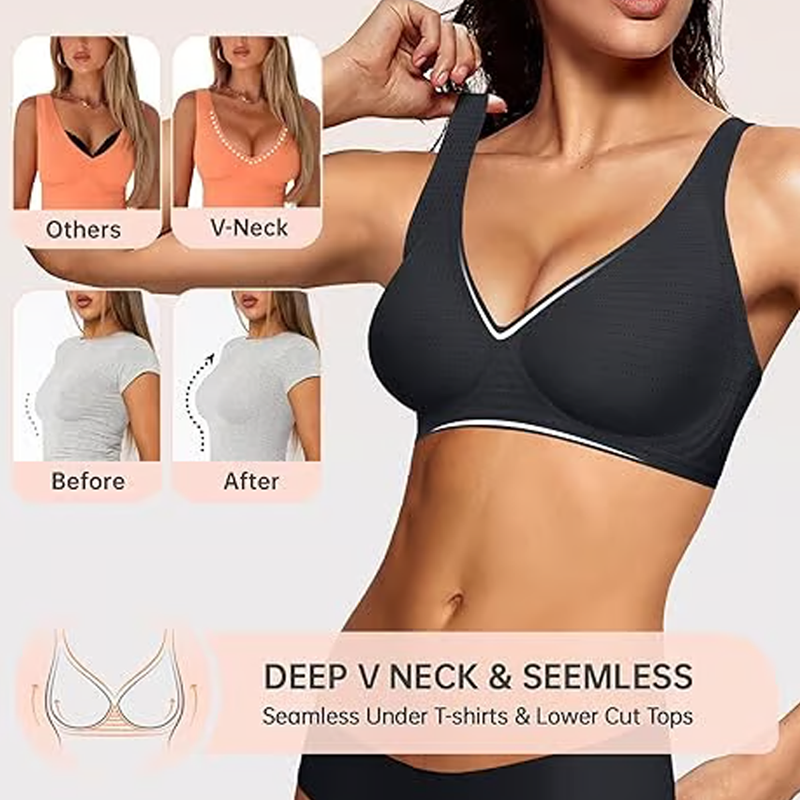 🍁Letzter Tag: 50% Rabatt✨Nahtloser Push-up-BH mit tiefem V-Ausschnitt und ohne Bügel