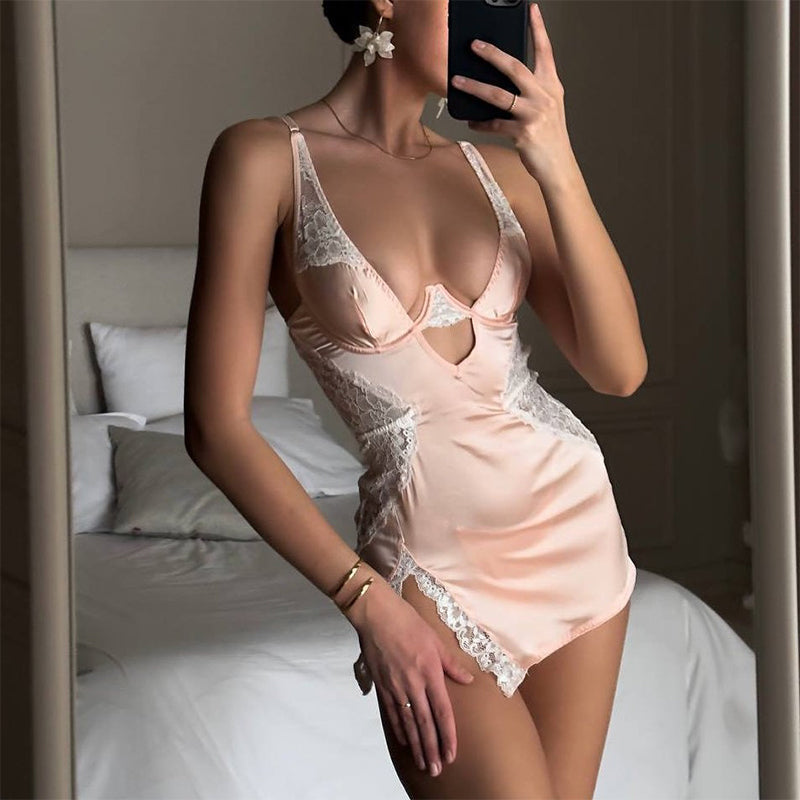 Sexy Spitzen-Negligé mit Spaghettiträgern & String – 2-teiliges Set