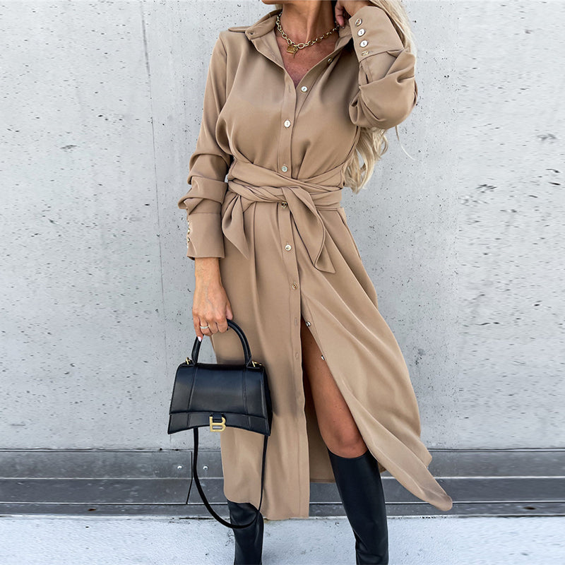 Damen-Langarm-Hemdblusenkleid