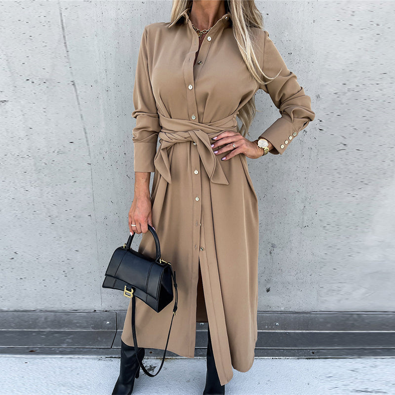 Damen-Langarm-Hemdblusenkleid