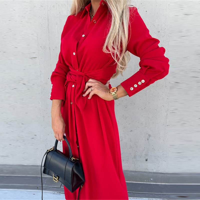 Damen-Langarm-Hemdblusenkleid