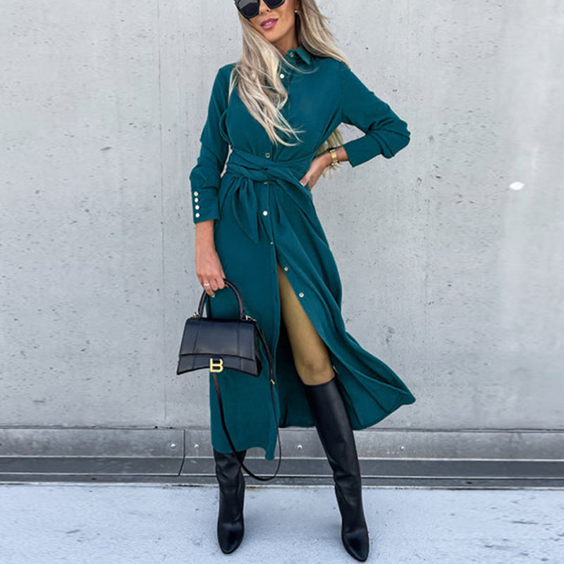 Damen-Langarm-Hemdblusenkleid
