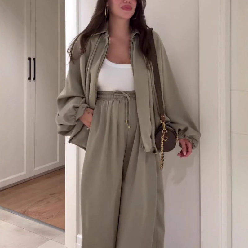 🔥Hot Sale: 50% Off-Loose Fit Zip Jacket & Wide-Leg Pants Set