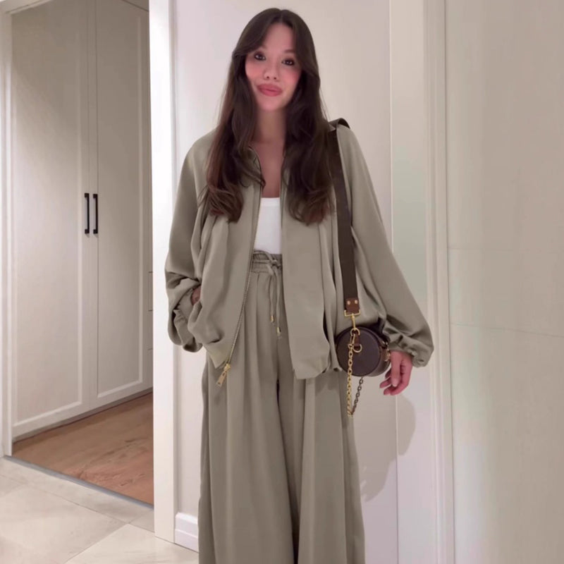 🔥Hot Sale: 50% Off-Loose Fit Zip Jacket & Wide-Leg Pants Set