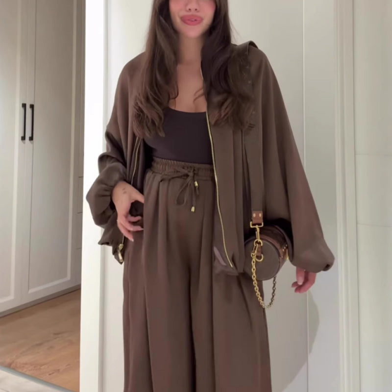 🔥Hot Sale: 50% Off-Loose Fit Zip Jacket & Wide-Leg Pants Set