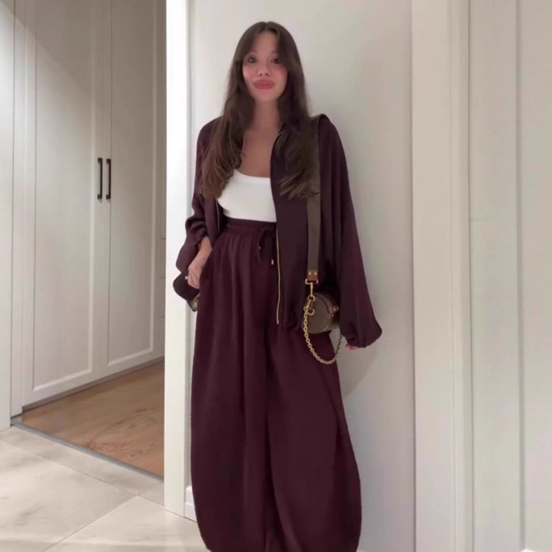 🔥Hot Sale: 50% Off-Loose Fit Zip Jacket & Wide-Leg Pants Set