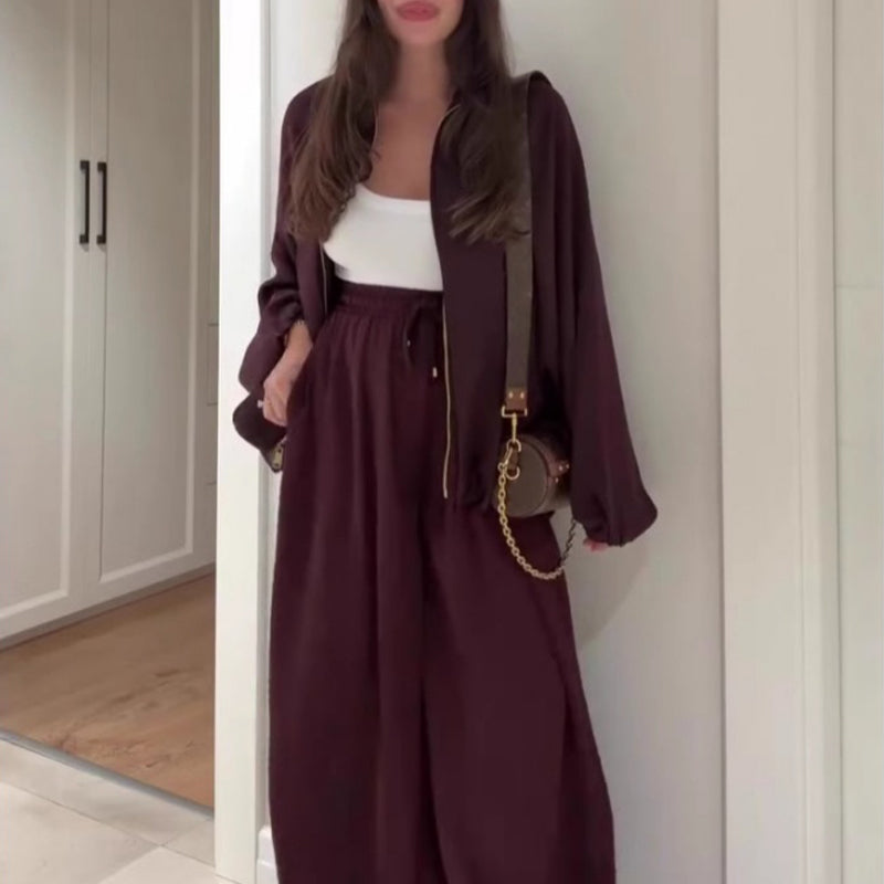 🔥Hot Sale: 50% Off-Loose Fit Zip Jacket & Wide-Leg Pants Set