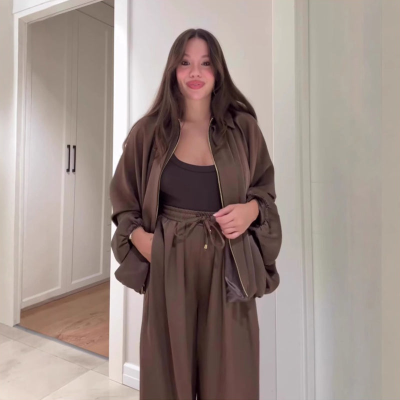 🔥Hot Sale: 50% Off-Loose Fit Zip Jacket & Wide-Leg Pants Set