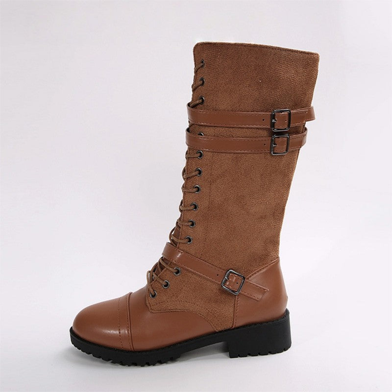 Vintage-Kampfstiefel für Damen mit Schnürsenkeln und Schnalle