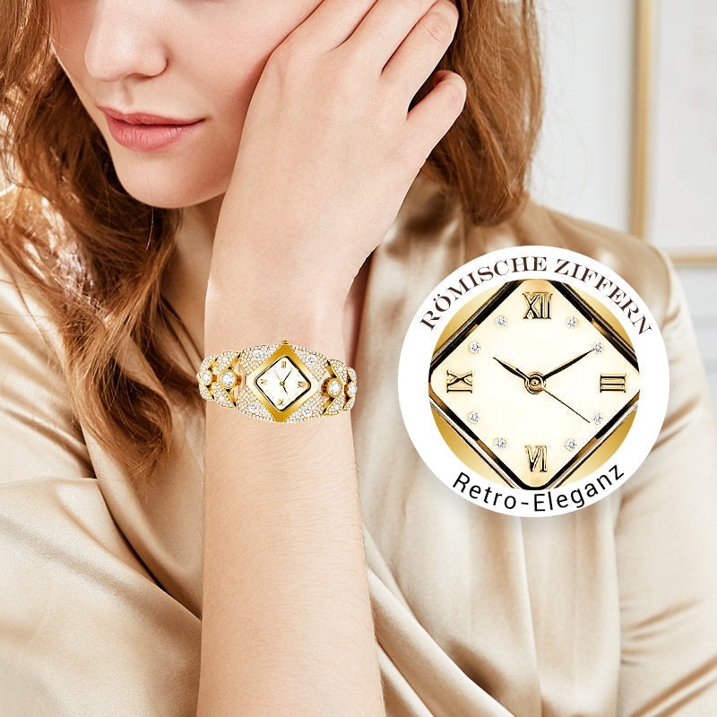 ✨💎Retro-Quarz-Armbanduhr mit funkelnden Strasssteinen