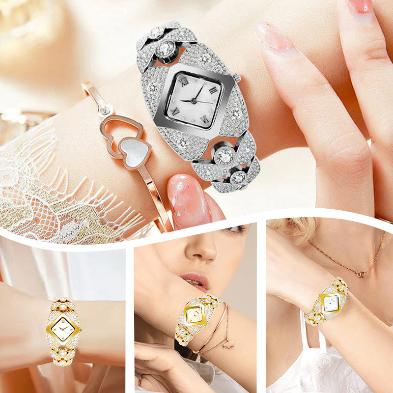 ✨💎Retro-Quarz-Armbanduhr mit funkelnden Strasssteinen