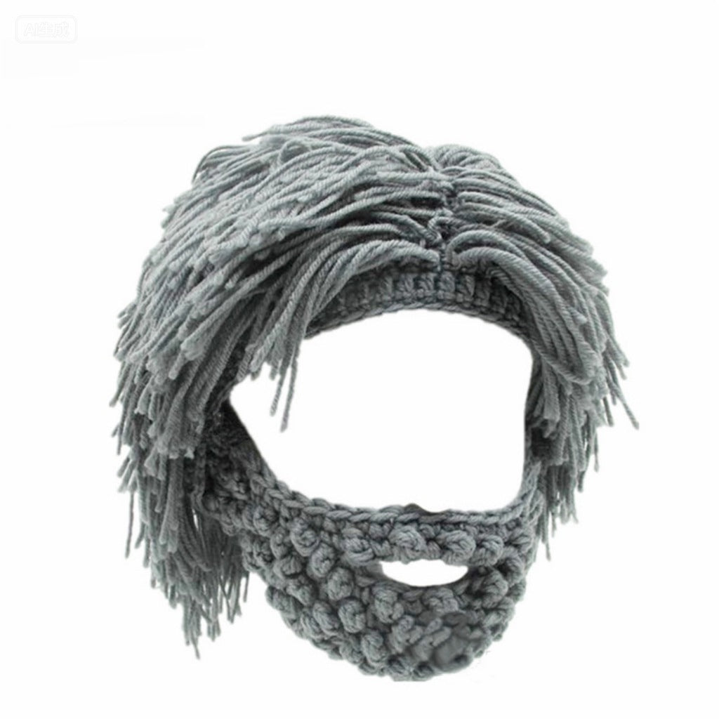 📢📢60 % RABATT !! ⏰Punk-Style-Hut mit angebrachter einfacher Perücke und gestrickter Bart
