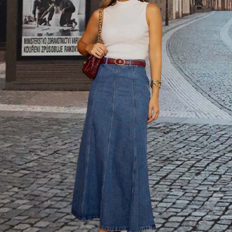 🎁2026 Neuheiten 50 % RABATT💥 Damen-Maxirock aus Denim mit hoher Taille und A-Linien-Schnitt