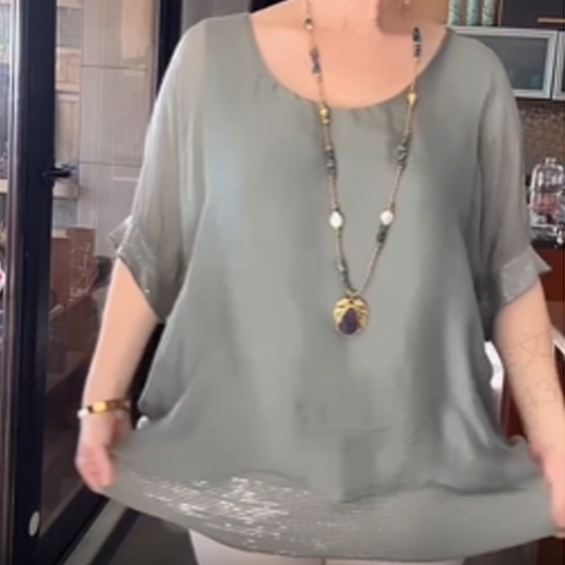 👕 Lässiges Damenoberteil mit Pailletten – Elegant, Weich, Loose Fit ✨
