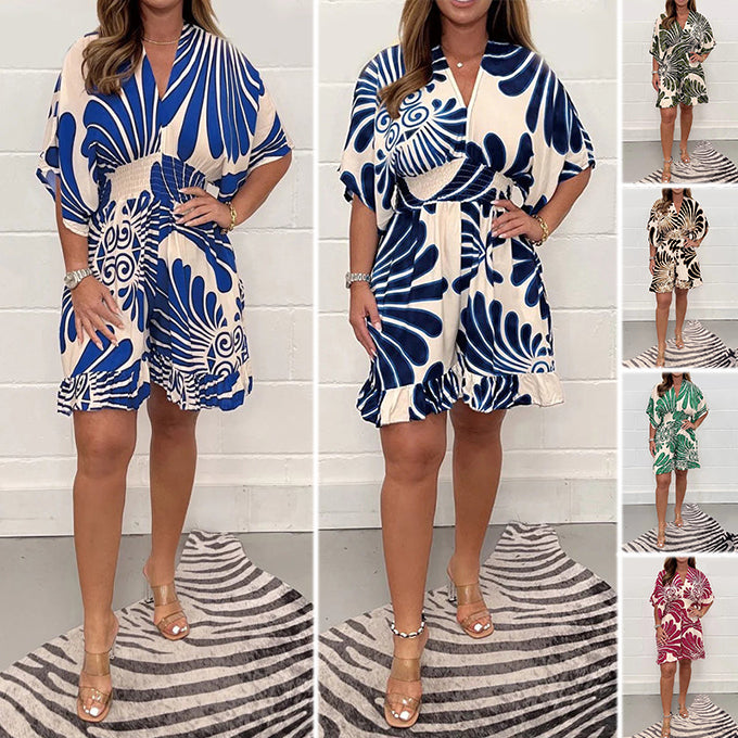 ⏳25-Stunden-Lieferung💥Lässiger, kurzer Jumpsuit mit Pflanzenprint für Damen