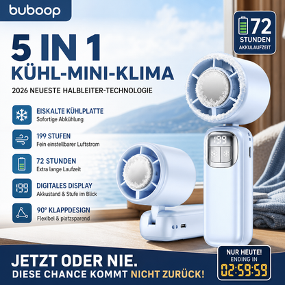 Neues 5-in-1-Kühlgerät 2026 – Handventilator mit Halbleiter-Kühlfunktion – Kühlplatte, 199 Windgeschwindigkeitsstufen, 5-in-1-Funktion und 72 Stunden Akkulaufzeit ❄️🌀