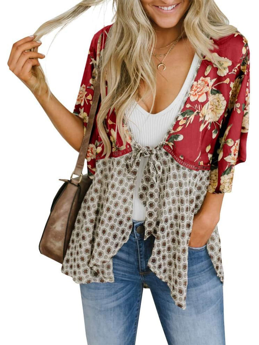 🌸Damen-Kimonos mit Blumenmuster, Rüschenärmeln und Bindegürtel – luftige Boho-Cardigans im lockeren Schnitt