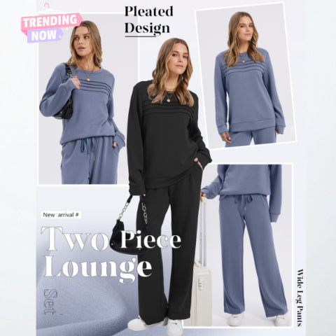 🔥LETZTER TAG 60 % RABATT💓Set aus Damen-Oberteil mit Rundhalsausschnitt und Hose mit Kordelzug💯