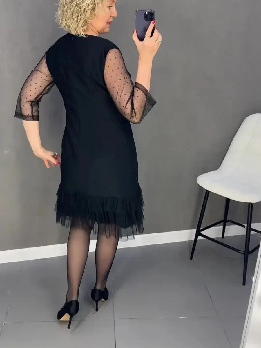 💖Räumungsverkauf 💖🔥Damenkleid mit Rundhalsausschnitt und einfarbigem Strass