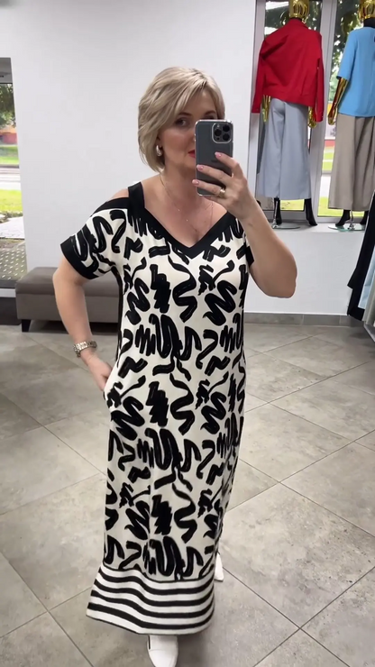 💥😍 49% RABATT🌹👗Off-Shoulder V-Ausschnitt Modisches Atmungsaktives Kleid 🎁