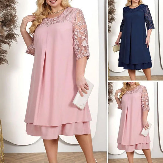 Vestido para mujeres hecho de gasa bordada con un escote redondo