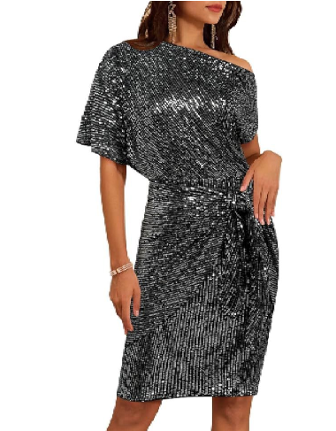 💃 LETZTER TAG - 50% RABATT! ✨ FUNKELNDES RÜSCHENKLEID - Ein Schulterteil mit Glitzer, Elegant für Abendmode und besondere Anlässe 🌟