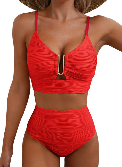 💕 LETZTER TAG AKTION – 50 % RABATT 💕Damen Push-up Bikini mit hohem Bund
