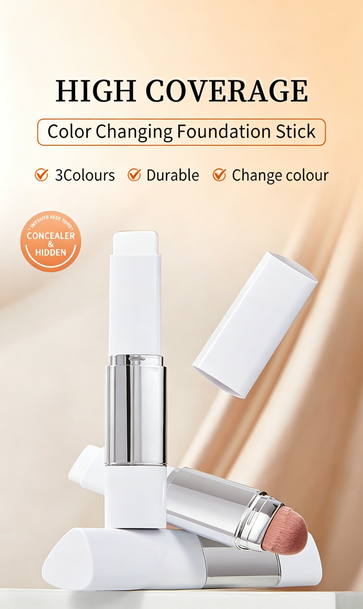 🎉2 zum Preis von 1🎉 [ORIGINALPRODUKT] BLANC Cover Cream Stick V mit abnehmbarem Pinsel – Koreanischer Farbwechsel-Foundation-Stick mit Kollagenkapseln (0,45 oz)