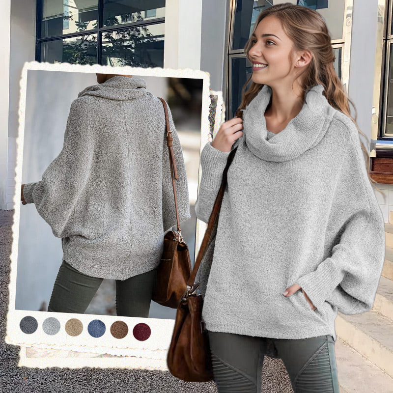 🔥Herbstangebote 50% Rabatt🍂Damen Fledermausärmel Pullover mit Rollkragen und Taschen