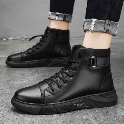 🎁Schwarze lässige, vielseitige Herren-Stiefeletten aus echtem Leder