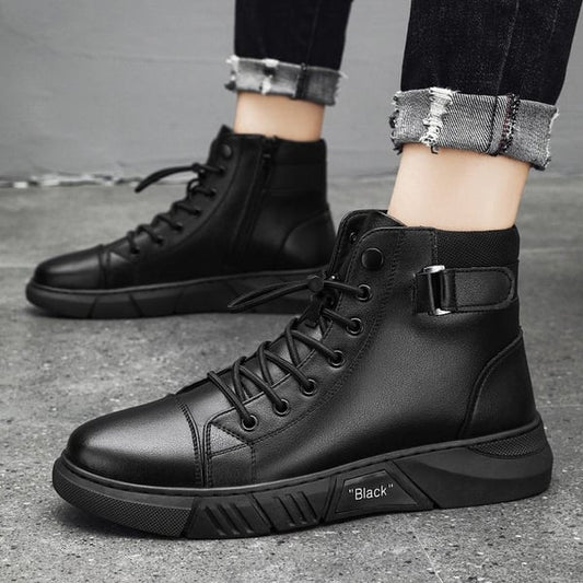 🎁Schwarze lässige, vielseitige Herren-Stiefeletten aus echtem Leder