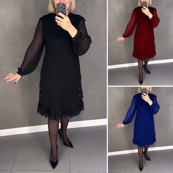 💖Räumungsverkauf 💖🔥Damenkleid mit Rundhalsausschnitt und einfarbigem Strass
