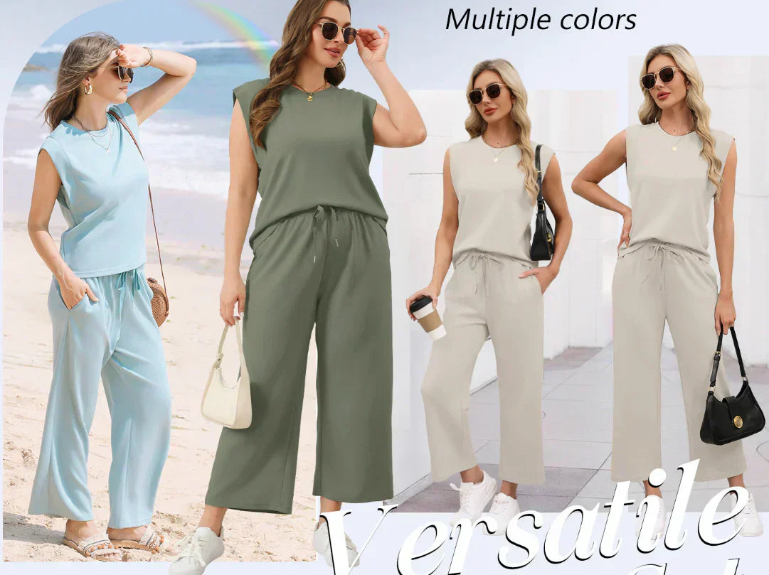 🌺Novedades 2025: 49 % de descuento🌺Conjunto de dos piezas con top y pantalones cortos de pierna ancha y mangas cortas informales para mujer 2025
