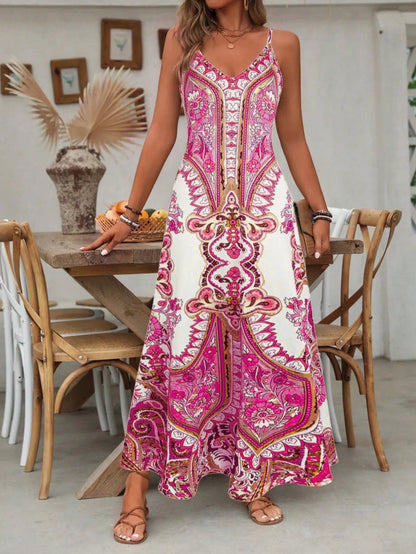 ⌛🔥Limited Edition 2026🎁 Retro-Print V-Ausschnitt Trägerloses Maxikleid für Damen