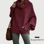 🔥Herbstangebote 50% Rabatt🍂Damen Fledermausärmel Pullover mit Rollkragen und Taschen