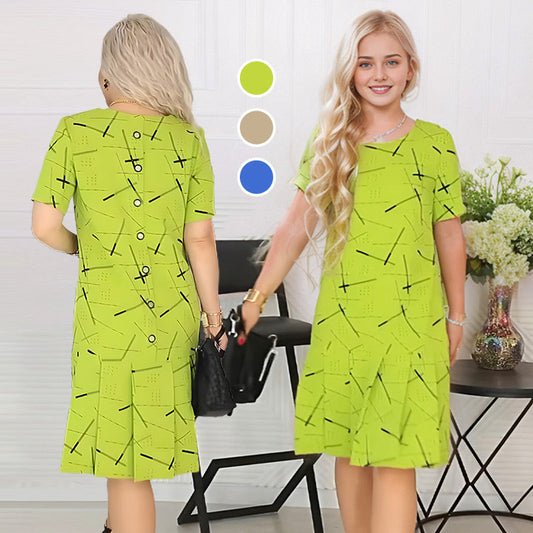 🔥Venta caliente en🌈¡Vestido plisado de manga corta estampado moderno para mujer! 🔥