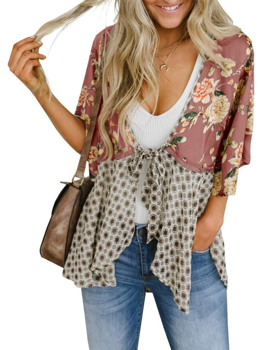 🌸Damen-Kimonos mit Blumenmuster, Rüschenärmeln und Bindegürtel – luftige Boho-Cardigans im lockeren Schnitt