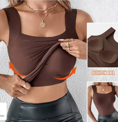 💐Thermische Tank-Tops für Damen mit U-Ausschnitt und integriertem BH💓
