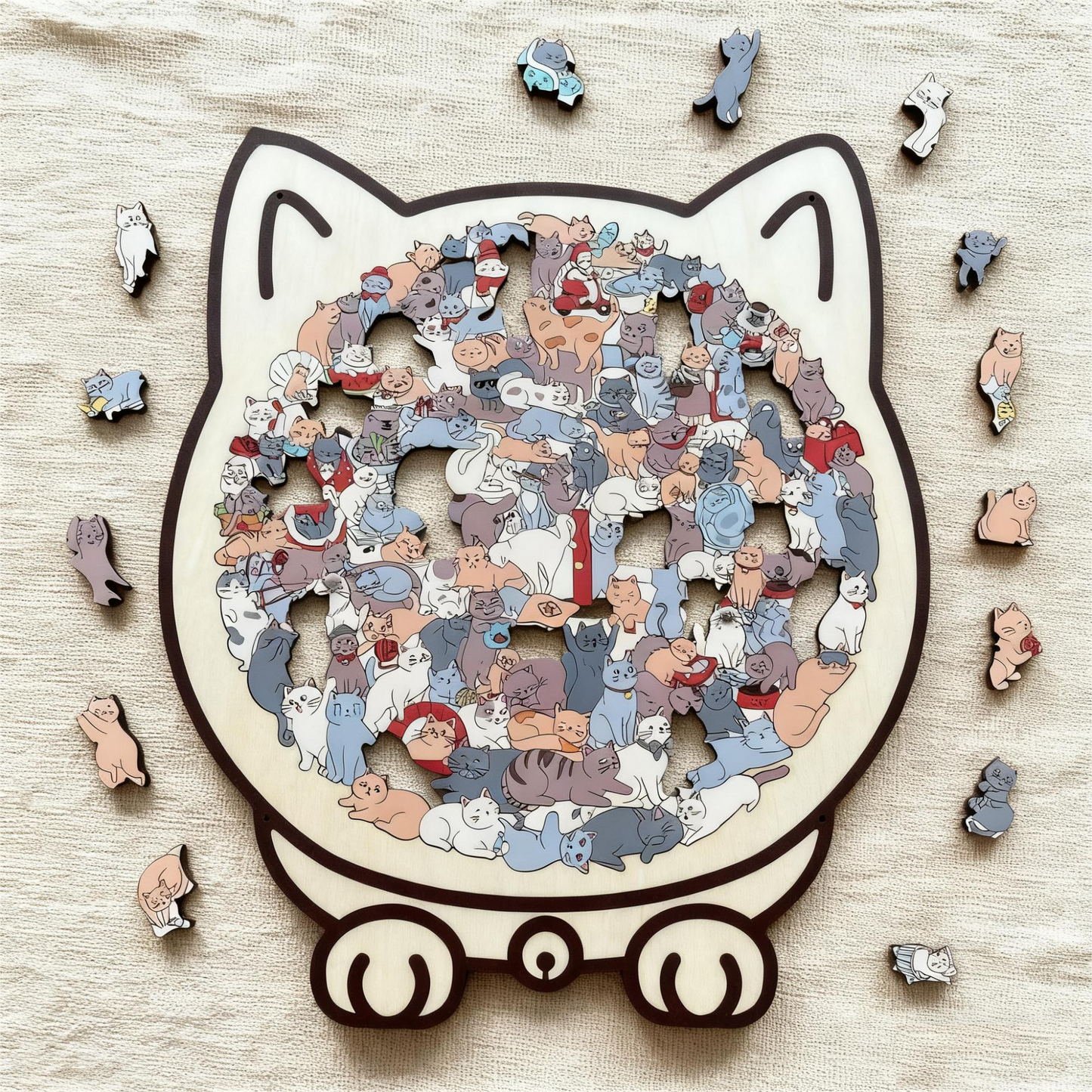 🎁Weihnachtsverkauf 49% RABATT🎅135-teiliges Katzenförmiges Holzpuzzle in Morandi-Farben